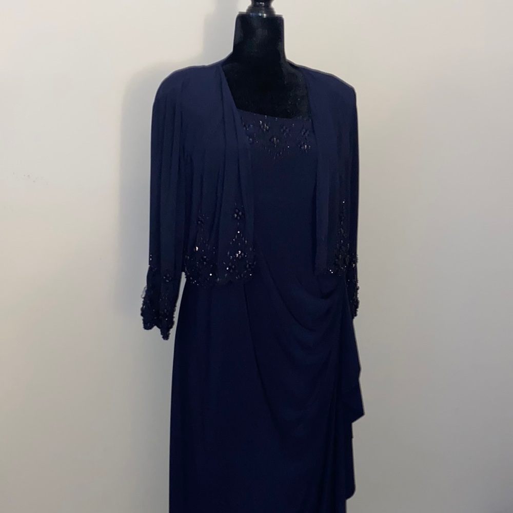 Alex 2 pc set beautiful long evening garment navy blue